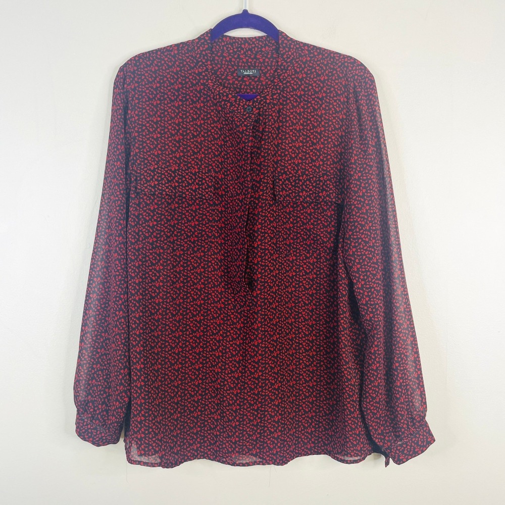 Talbots Polka Dot Button Up Top Womens XLarge Sheer Elegant Flowy Tunic Blouse